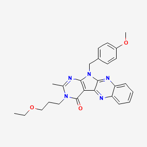 13-(3-Ethoxypropyl)-17-[(4-methoxyphenyl)methyl]-14-methyl-2,9,13,15,17-pentazatetracyclo[8.7.0.03,8.011,16]heptadeca-1,3,5,7,9,11(16),14-heptaen-12-one