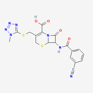 molecular formula C18H15N7O4S2 B14159164 7-{[(3-cyanophenyl)carbonyl]amino}-3-{[(1-methyl-1H-tetrazol-5-yl)sulfanyl]methyl}-8-oxo-5-thia-1-azabicyclo[4.2.0]oct-2-ene-2-carboxylic acid CAS No. 1214817-37-4