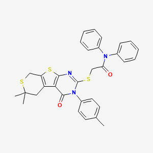 2-[[12,12-dimethyl-4-(4-methylphenyl)-3-oxo-8,11-dithia-4,6-diazatricyclo[7.4.0.02,7]trideca-1(9),2(7),5-trien-5-yl]sulfanyl]-N,N-diphenylacetamide