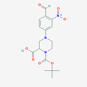 molecular formula C17H21N3O7 B1415974 4-(4-Formyl-3-nitrophenyl)-1-[(2-methylpropan-2-yl)oxycarbonyl]piperazine-2-carboxylic acid CAS No. 1787046-63-2