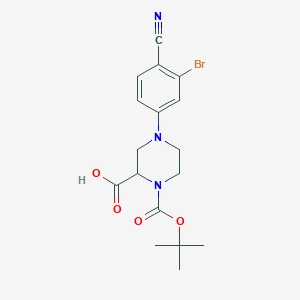 molecular formula C17H20BrN3O4 B1415983 4-(3-Bromo-4-cyanophenyl)-1-[(2-methylpropan-2-yl)oxycarbonyl]piperazine-2-carboxylic acid CAS No. 1787141-29-0