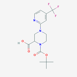 molecular formula C16H20F3N3O4 B1415984 1-[(2-Methylpropan-2-yl)oxycarbonyl]-4-[4-(trifluoromethyl)pyridin-2-yl]piperazine-2-carboxylic acid CAS No. 1786514-47-3