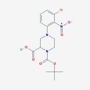 molecular formula C16H20BrN3O6 B1415986 4-(3-Bromo-2-nitrophenyl)-1-[(2-methylpropan-2-yl)oxycarbonyl]piperazine-2-carboxylic acid CAS No. 1787071-90-2
