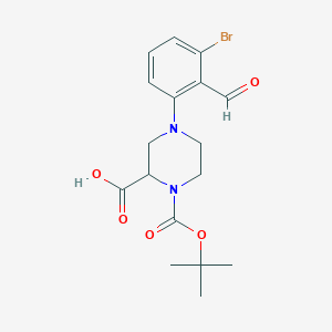 molecular formula C17H21BrN2O5 B1415987 4-(3-Bromo-2-formylphenyl)-1-[(2-methylpropan-2-yl)oxycarbonyl]piperazine-2-carboxylic acid CAS No. 1786533-40-1