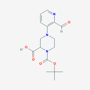 molecular formula C16H21N3O5 B1415990 4-(2-Formylpyridin-3-yl)-1-[(2-methylpropan-2-yl)oxycarbonyl]piperazine-2-carboxylic acid CAS No. 1786876-41-2