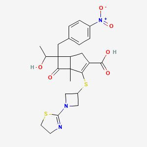molecular formula C24H27N3O6S2 B1416007 2-[1-(4,5-Dihydro-1,3-thiazol-2-yl)azetidin-3-yl]sulfanyl-6-(1-hydroxyethyl)-1-methyl-6-[(4-nitrophenyl)methyl]-7-oxobicyclo[3.2.0]hept-2-ene-3-carboxylic acid CAS No. 161715-20-4