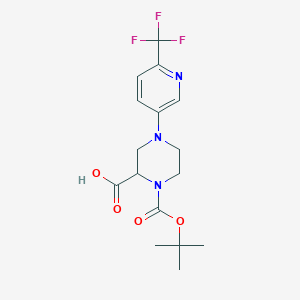 molecular formula C16H20F3N3O4 B1416022 1-[(2-Methylpropan-2-yl)oxycarbonyl]-4-[6-(trifluoromethyl)pyridin-3-yl]piperazine-2-carboxylic acid CAS No. 1786973-28-1