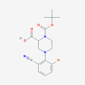 molecular formula C17H20BrN3O4 B1416032 4-(2-Bromo-6-cyanophenyl)-1-[(2-methylpropan-2-yl)oxycarbonyl]piperazine-2-carboxylic acid CAS No. 1786944-70-4