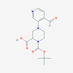 molecular formula C16H21N3O5 B1416033 4-(4-Formylpyridin-3-yl)-1-[(2-methylpropan-2-yl)oxycarbonyl]piperazine-2-carboxylic acid CAS No. 1786835-10-6