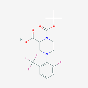 molecular formula C17H20F4N2O4 B1416055 4-[2-Fluoro-6-(trifluoromethyl)phenyl]-1-[(2-methylpropan-2-yl)oxycarbonyl]piperazine-2-carboxylic acid CAS No. 1787175-70-5