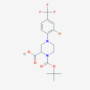 molecular formula C17H20BrF3N2O4 B1416064 4-[2-Bromo-4-(trifluoromethyl)phenyl]-1-[(2-methylpropan-2-yl)oxycarbonyl]piperazine-2-carboxylic acid CAS No. 1787361-43-6