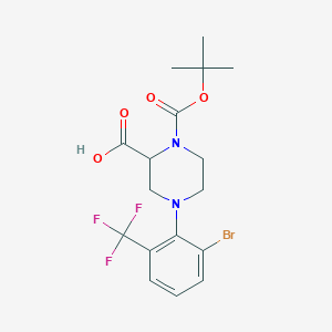 molecular formula C17H20BrF3N2O4 B1416083 4-[2-Bromo-6-(trifluoromethyl)phenyl]-1-[(2-methylpropan-2-yl)oxycarbonyl]piperazine-2-carboxylic acid CAS No. 1786674-19-8