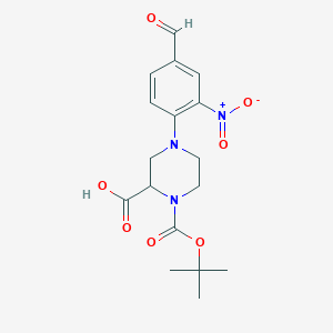 B1416106 4-(4-Formyl-2-nitrophenyl)-1-[(2-methylpropan-2-yl)oxycarbonyl]piperazine-2-carboxylic acid CAS No. 1786547-48-5