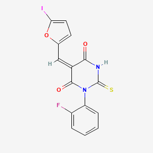 (5E)-1-(2-fluorophenyl)-5-[(5-iodofuran-2-yl)methylidene]-2-thioxodihydropyrimidine-4,6(1H,5H)-dione