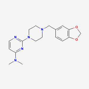 molecular formula C18H23N5O2 B14161599 Pyrimidine, 4-(dimethylamino)-2-(4-piperonyl-1-piperazinyl)- CAS No. 3601-75-0