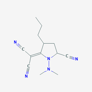 molecular formula C13H17N5 B14161855 2-[5-Cyano-1-(dimethylamino)-3-propylpyrrolidin-2-ylidene]propanedinitrile CAS No. 131447-32-0