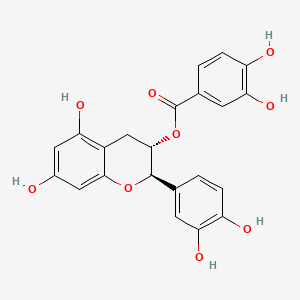 molecular formula C22H18O9 B14162295 Benzoic acid, 3,4-dihydroxy-, 2-(3,4-dihydroxyphenyl)-3,4-dihydro-5,7-dihydroxy-2H-1-benzopyran-3-yl ester, (2R-trans)- CAS No. 71634-86-1