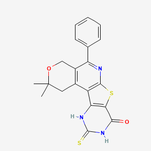 4,4-dimethyl-8-phenyl-15-sulfanylidene-5-oxa-11-thia-9,14,16-triazatetracyclo[8.7.0.02,7.012,17]heptadeca-1(10),2(7),8,12(17)-tetraen-13-one