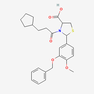 molecular formula C26H31NO5S B14162782 2-[3-(Benzyloxy)-4-methoxyphenyl]-3-(3-cyclopentylpropanoyl)-1,3-thiazolidine-4-carboxylic acid CAS No. 5879-51-6