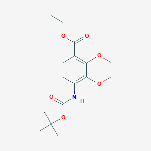 molecular formula C16H21NO6 B14162990 Ethyl 8-((tert-butoxycarbonyl)amino)-2,3-dihydrobenzo[b][1,4]dioxine-5-carboxylate 