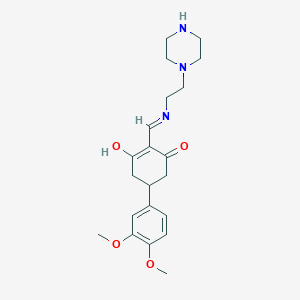 molecular formula C21H29N3O4 B1416426 5-(3,4-Dimethoxyphenyl)-2-[(2-piperazin-1-ylethylamino)methylidene]cyclohexane-1,3-dione CAS No. 304449-54-5