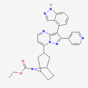 molecular formula C28H27N7O2 B14164354 8-Azabicyclo[3.2.1]octane-8-carboxylic acid, 3-[3-(1H-indazol-4-yl)-2-(4-pyridinyl)pyrazolo[1,5-a]pyrimidin-7-yl]-, ethyl ester 