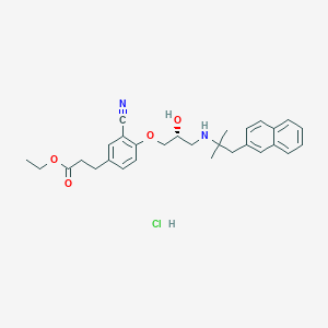 molecular formula C29H35ClN2O4 B14164396 ethyl 3-[3-cyano-4-[(2R)-2-hydroxy-3-[(2-methyl-1-naphthalen-2-ylpropan-2-yl)amino]propoxy]phenyl]propanoate;hydrochloride 