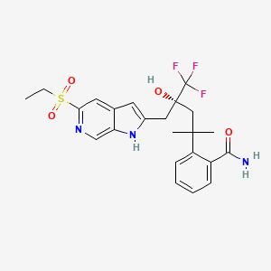 molecular formula C23H26F3N3O4S B14164563 Benzamide, 2-[(3R)-3-[[5-(ethylsulfonyl)-1H-pyrrolo[2,3-c]pyridin-2-yl]methyl]-4,4,4-trifluoro-3-hydroxy-1,1-dimethylbutyl]- 