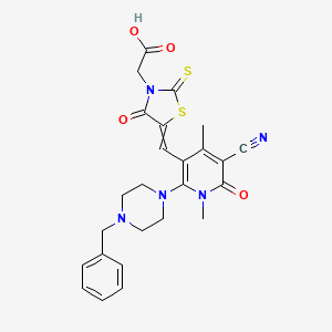 2-[5-[[2-(4-Benzylpiperazin-1-yl)-5-cyano-1,4-dimethyl-6-oxopyridin-3-yl]methylidene]-4-oxo-2-sulfanylidene-1,3-thiazolidin-3-yl]acetic acid