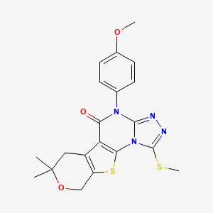 molecular formula C20H20N4O3S2 B14166521 7-(4-Methoxyphenyl)-12,12-dimethyl-3-methylsulfanyl-13-oxa-16-thia-2,4,5,7-tetrazatetracyclo[7.7.0.02,6.010,15]hexadeca-1(9),3,5,10(15)-tetraen-8-one CAS No. 6000-29-9