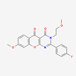 molecular formula C21H17FN2O5 B14166845 2-(4-Fluorophenyl)-8-methoxy-3-(2-methoxyethyl)chromeno[2,3-d]pyrimidine-4,5-dione CAS No. 896852-34-9