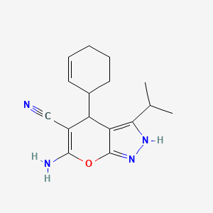 molecular formula C16H20N4O B14166857 6-Amino-4-cyclohex-2-en-1-yl-3-propan-2-yl-2,4-dihydropyrano[2,3-c]pyrazole-5-carbonitrile CAS No. 498568-89-1