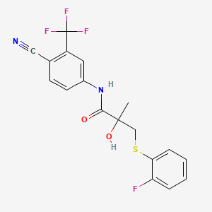 molecular formula C18H14F4N2O2S B1416689 N-[4-Cyano-3-(trifluoromethyl)phenyl]-3-[(2-fluorophenyl)thio]-2-hydroxy-2-methylpropanamide CAS No. 1166228-20-1