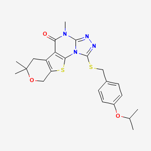 7,12,12-trimethyl-3-[(4-propan-2-yloxyphenyl)methylsulfanyl]-13-oxa-16-thia-2,4,5,7-tetrazatetracyclo[7.7.0.02,6.010,15]hexadeca-1(9),3,5,10(15)-tetraen-8-one