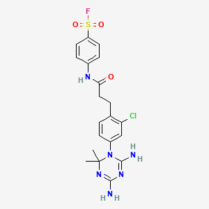 molecular formula C20H22ClFN6O3S B14166901 4-[[3-[2-Chloro-4-(4,6-diamino-2,2-dimethyl-1,3,5-triazin-1(2H)-yl)phenyl]-1-oxopropyl]amino]benzenesulfonyl fluoride CAS No. 31066-08-7