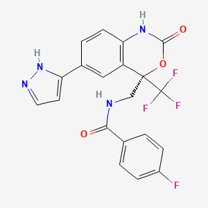 molecular formula C20H14F4N4O3 B14171475 Benzamide, N-[[(4S)-1,4-dihydro-2-oxo-6-(1H-pyrazol-3-yl)-4-(trifluoromethyl)-2H-3,1-benzoxazin-4-yl]methyl]-4-fluoro- 