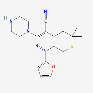 8-(Furan-2-yl)-3,3-dimethyl-6-piperazin-1-yl-1,4-dihydrothiopyrano[3,4-c]pyridine-5-carbonitrile