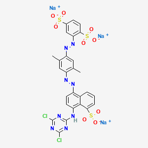 molecular formula C27H17Cl2N8Na3O9S3 B14171733 trisodium;2-[[4-[[4-[(4,6-dichloro-1,3,5-triazin-2-yl)amino]-5-sulfonatonaphthalen-1-yl]diazenyl]-2,5-dimethylphenyl]diazenyl]benzene-1,4-disulfonate CAS No. 68892-31-9