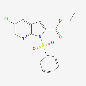 molecular formula C16H13ClN2O4S B14172317 1H-Pyrrolo[2,3-b]pyridine-2-carboxylic acid, 5-chloro-1-(phenylsulfonyl)-, ethyl ester 