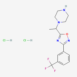 molecular formula C15H19Cl2F3N4O B1417233 1-(1-{3-[3-(Trifluoromethyl)phenyl]-1,2,4-oxadiazol-5-yl}ethyl)piperazine dihydrochloride CAS No. 1169989-01-8