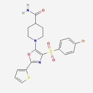 molecular formula C19H18BrN3O4S2 B14172392 1-[4-(4-Bromophenyl)sulfonyl-2-thiophen-2-yl-1,3-oxazol-5-yl]piperidine-4-carboxamide CAS No. 627836-16-2