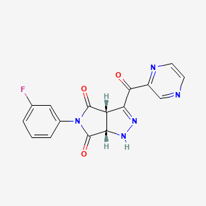 molecular formula C16H10FN5O3 B14172757 (3aS,6aS)-5-(3-fluorophenyl)-3-(pyrazine-2-carbonyl)-3a,6a-dihydro-1H-pyrrolo[3,4-c]pyrazole-4,6-dione CAS No. 302780-35-4