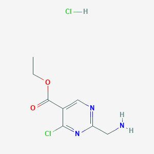 molecular formula C8H11Cl2N3O2 B14173148 Ethyl 2-(aminomethyl)-4-chloropyrimidine-5-carboxylate hydrochloride 