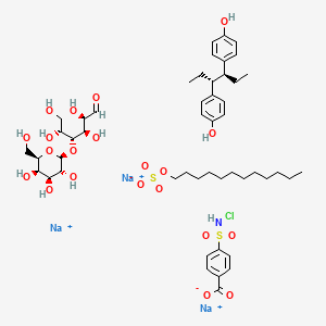 trisodium;4-(chlorosulfamoyl)benzoate;dodecyl sulfate;4-[(3S,4R)-4-(4-hydroxyphenyl)hexan-3-yl]phenol;(2R,3R,4R,5R)-2,3,5,6-tetrahydroxy-4-[(2S,3R,4S,5R,6R)-3,4,5-trihydroxy-6-(hydroxymethyl)oxan-2-yl]oxyhexanal