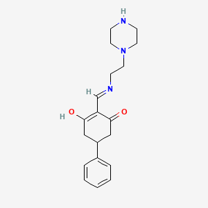 molecular formula C19H25N3O2 B1417415 5-Phenyl-2-{[(2-piperazin-1-ylethyl)amino]methylene}cyclohexane-1,3-dione CAS No. 297160-31-7