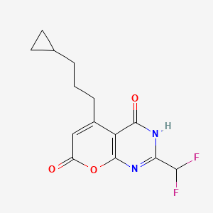 molecular formula C14H14F2N2O3 B14174166 4H-Pyrano[2,3-d]pyrimidine-4,7(3H)-dione, 5-(3-cyclopropylpropyl)-2-(difluoromethyl)- 