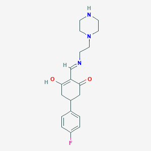 molecular formula C19H24FN3O2 B1417522 5-(4-Fluorophenyl)-2-{[(2-piperazin-1-ylethyl)-amino]methylene}cyclohexane-1,3-dione CAS No. 432532-88-2