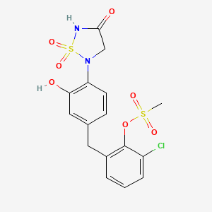 2-Chloro-6-(4-(1,1-dioxido-4-oxo-1,2,5-thiadiazolidin-2-yl)-3-hydroxybenzyl)phenyl (methanesulfonate)