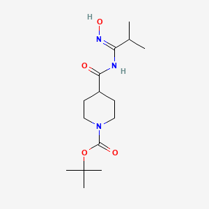 molecular formula C15H27N3O4 B1417557 4-(1-Hydroxyimino-2-methylpropylcarbamoyl)-piperidine-1-carboxylic acid tert-butyl ester CAS No. 913264-41-2