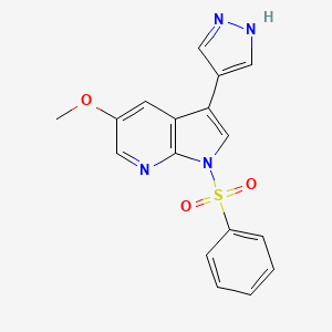 molecular formula C17H14N4O3S B14175685 1H-Pyrrolo[2,3-b]pyridine, 5-methoxy-1-(phenylsulfonyl)-3-(1H-pyrazol-4-yl)- 